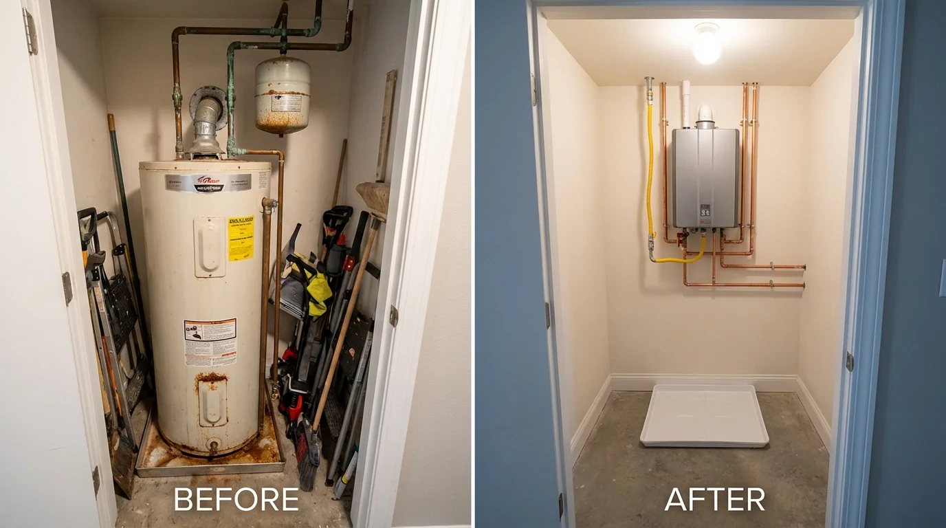 Tank water heater versus wall-mounted tankless unit comparison for Carrollton, MO homeowners